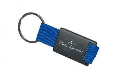 Schlüsselanhänger mit Gravur / mit Nylonband / Farbe: schwarz-blau