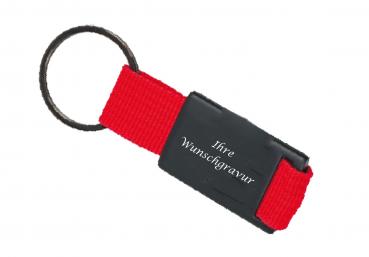 Schlüsselanhänger mit Gravur / mit Nylonband / Farbe: schwarz-rot