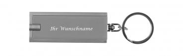 Schlüsselanhänger mit LED Taschenlampe mit Gravur / Farbe: grau/silbergrau