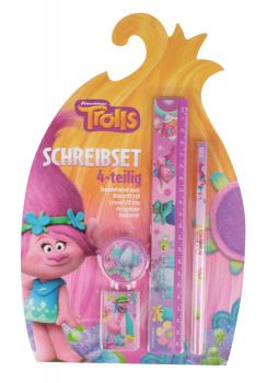 Schreibset 4tlg. / Bleistift + Lineal 20cm + Spitzer + Radierer / "Trolls"