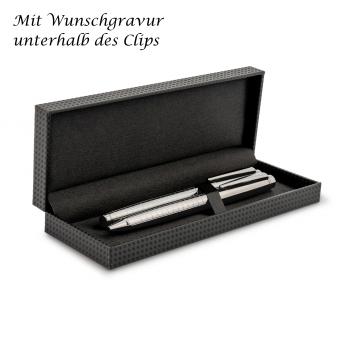 Schreibset mit Gravur / Kugelschreiber + Rollerball / Farbe: silber