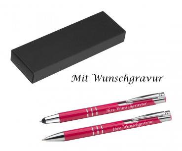 Schreibset mit Gravur / Touchpen Kugelschreiber + Kugelschreiber / fuchsienrot