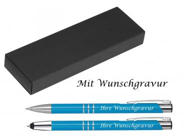 Schreibset mit Gravur / Touchpen Kugelschreiber + Kugelschreiber / hellblau