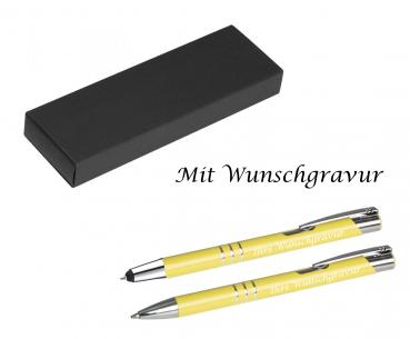 Schreibset mit Gravur / Touchpen Kugelschreiber + Kugelschreiber / pastell gelb