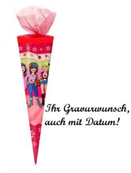 Schultüte mit Namensgravur - 35cm - rund - Tüllverschluss - "Topmodel"