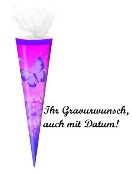 Schultüte mit Namensgravur - 35cm rund - Tüllverschluss - "Schmetterling"