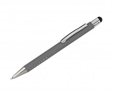 Softtouch-Touchpen-Kugelschreiber aus Metall / gummiert / Farbe: grau