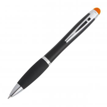 Touchpen Drehkugelschreiber / Farbe: schwarz mit orangen Stylus