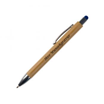 Touchpen Holz-Kugelschreiber mit Gravur / Stylusfarbe: blau