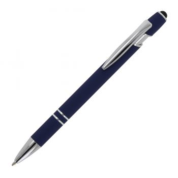 Touchpen Kugelschreiber / aus Metall / Soft-Touch / Farbe: dunkelblau