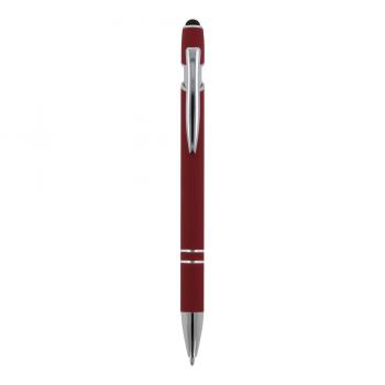 Touchpen Kugelschreiber / aus Metall / Soft-Touch / Farbe: dunkelrot