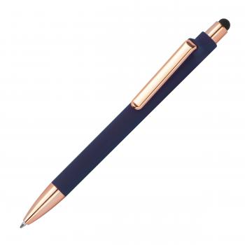 Touchpen-Kugelschreiber aus Metall / gummiert / Farbe: roségold-dunkelblau