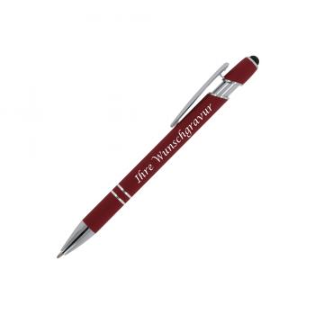 Touchpen Kugelschreiber mit Gravur / aus Metall / Soft-Touch / Farbe: dunkelrot