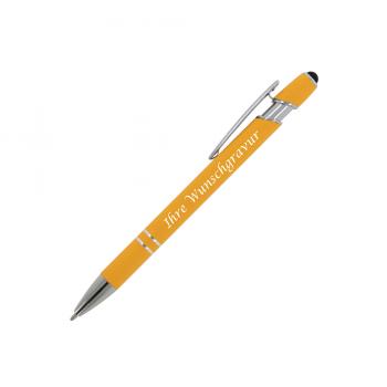 Touchpen Kugelschreiber mit Gravur / aus Metall / Soft-Touch / Farbe: gelb