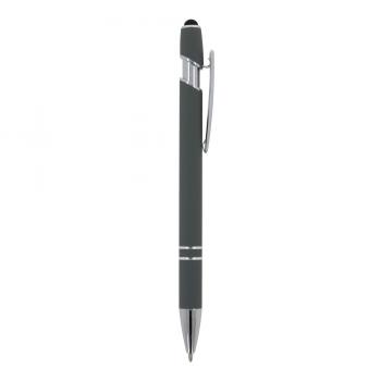 Touchpen Kugelschreiber mit Gravur / aus Metall / Soft-Touch / Farbe: grau