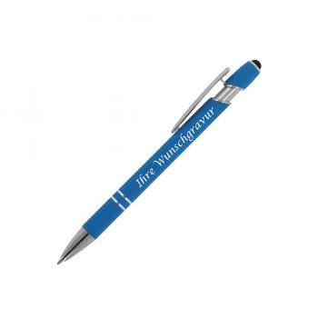 Touchpen Kugelschreiber mit Gravur / aus Metall / Soft-Touch / Farbe: hellblau