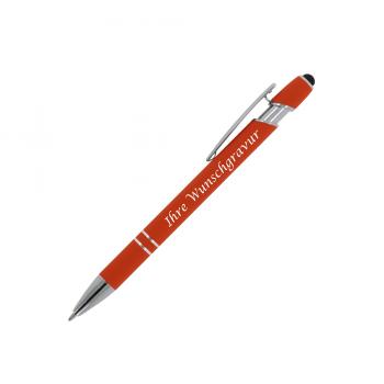 Touchpen Kugelschreiber mit Gravur / aus Metall / Soft-Touch / Farbe: orange