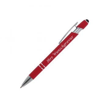 Touchpen Kugelschreiber mit Gravur / aus Metall / Soft-Touch / Farbe: rot