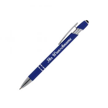 Touchpen Kugelschreiber mit Namensgravur - aus Metall - Soft-Touch - Farbe: blau