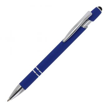 Touchpen Kugelschreiber mit Namensgravur - aus Metall - Soft-Touch - Farbe: blau