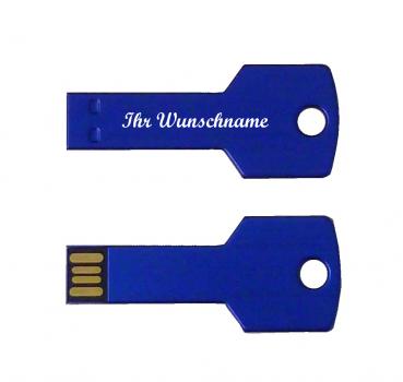 USB-Stick "Key" mit Namensgravur - 4GB - aus Edelstahl - Farbe: blau