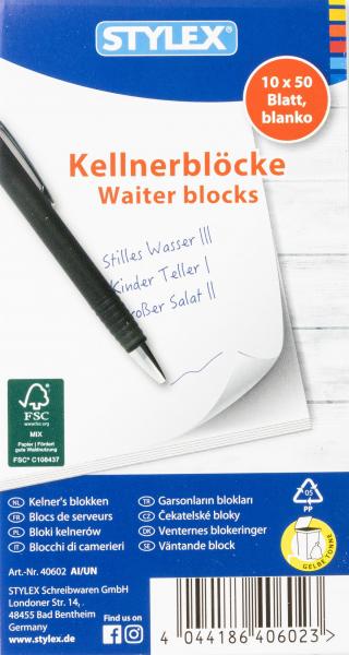 10 Gastronomieblöcke / Kellnerblöcke / Notizblock mit je 50 Blatt blanko 7x15cm