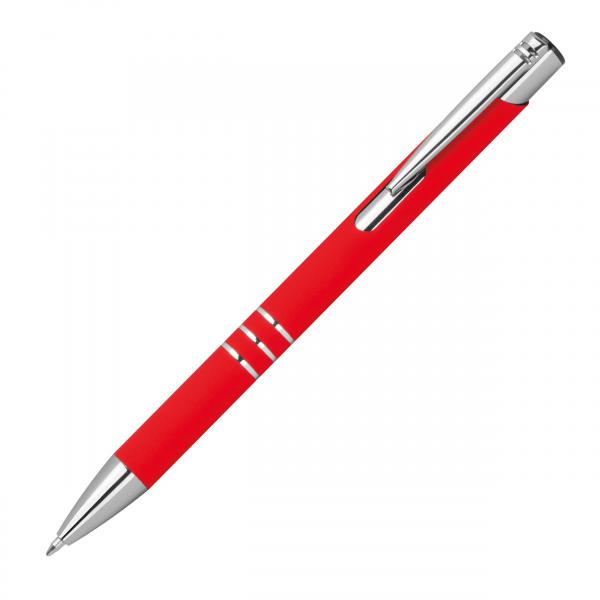10 Semi Gel-Kugelschreiber aus Metall / gummierte Oberfläche / Farbe: rot