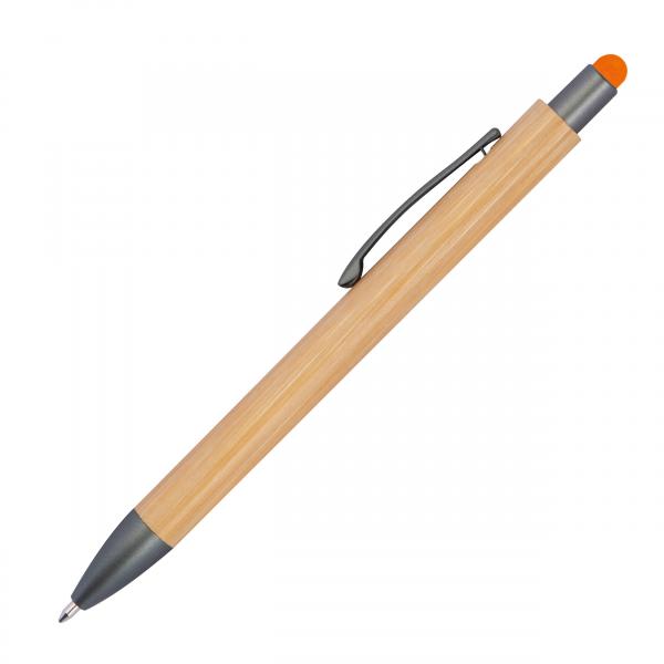 10 Touchpen Holzkugelschreiber aus Bambus / Stylusfarbe: orange