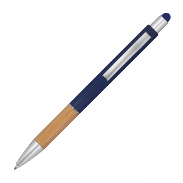 10 Touchpen Kugelschreiber / mit Bambusgriffzone / Farbe: dunkelblau