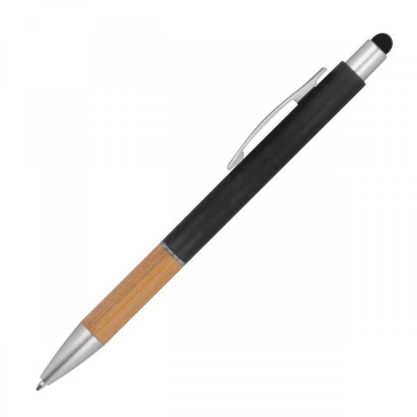 10 Touchpen Kugelschreiber / mit Bambusgriffzone / Farbe: schwarz