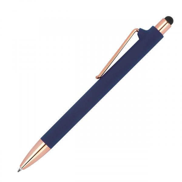 10 Touchpen-Kugelschreiber aus Metall / gummiert / Farbe: roségold-dunkelblau