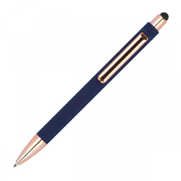 10 Touchpen-Kugelschreiber aus Metall / gummiert / Farbe: roségold-dunkelblau