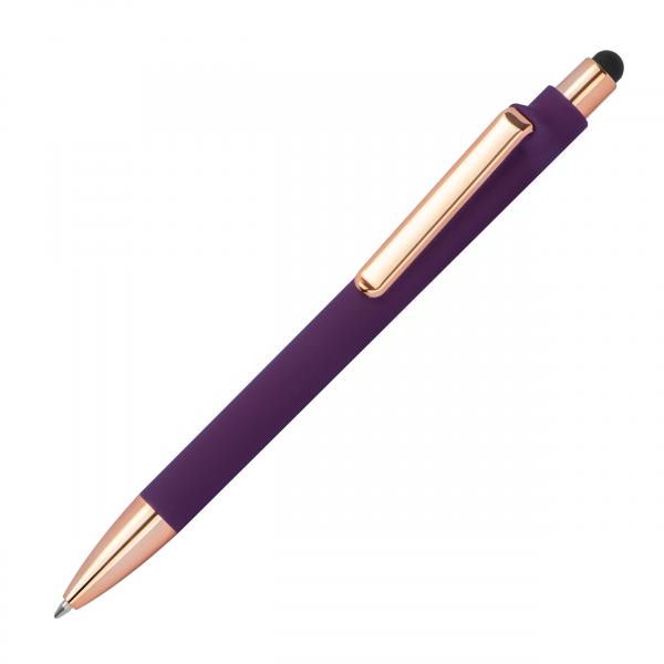 10 Touchpen-Kugelschreiber aus Metall / gummiert / Farbe: roségold-lila