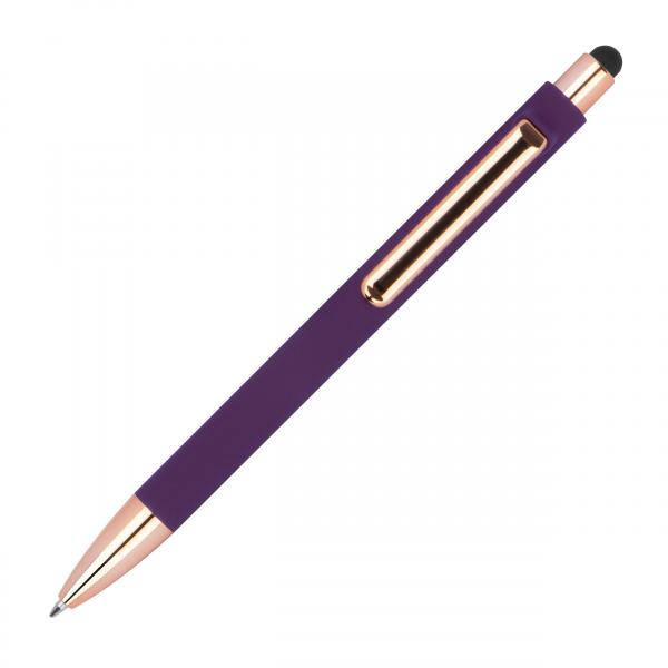 10 Touchpen-Kugelschreiber aus Metall / gummiert / Farbe: roségold-lila