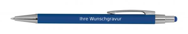 10 Touchpen Kugelschreiber aus Metall mit Gravur / gummiert / Farbe: blau