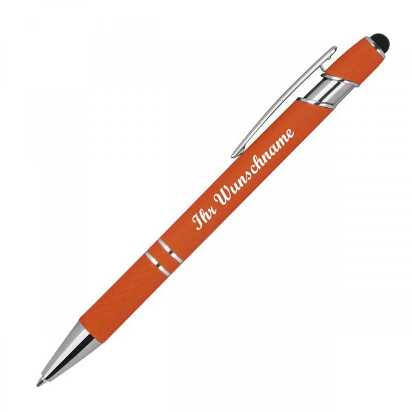 10 Touchpen Kugelschreiber aus Metall mit Namensgravur - mit Muster - orange