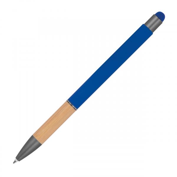 10 Touchpen Kugelschreiber mit Griffzone aus Bambus / Farbe: blau