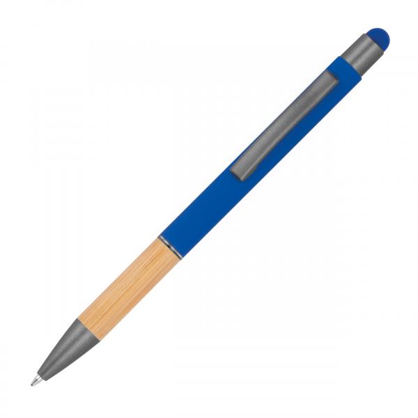 10 Touchpen Kugelschreiber mit Griffzone aus Bambus / Farbe: blau