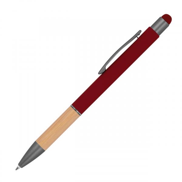 10 Touchpen Kugelschreiber mit Griffzone aus Bambus / Farbe: bordeaux