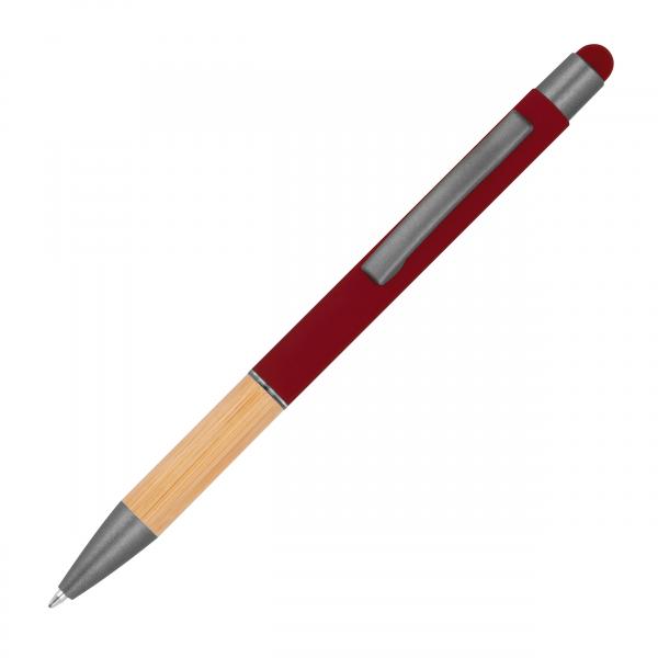 10 Touchpen Kugelschreiber mit Griffzone aus Bambus / Farbe: bordeaux