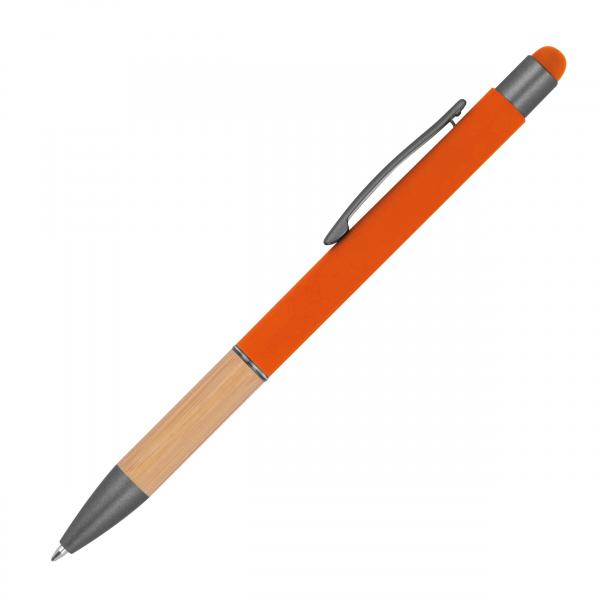 10 Touchpen Kugelschreiber mit Griffzone aus Bambus / Farbe: orange