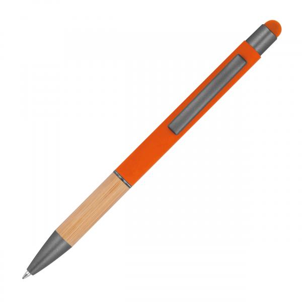 10 Touchpen Kugelschreiber mit Griffzone aus Bambus / Farbe: orange