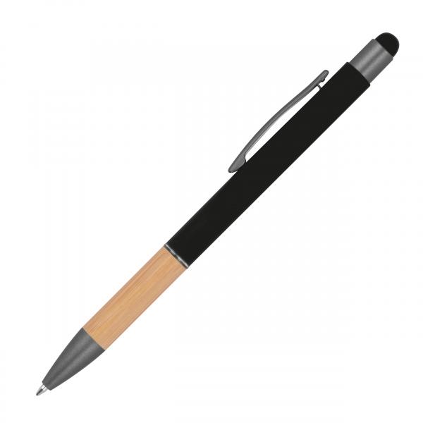 10 Touchpen Kugelschreiber mit Griffzone aus Bambus / Farbe: schwarz