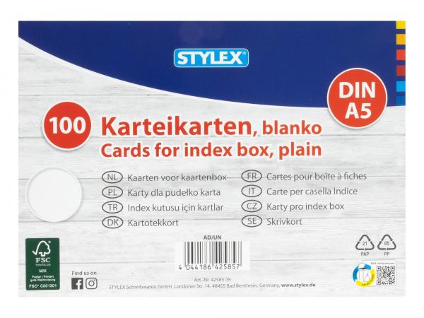 100 Karteikarten / DIN A5 / blanko