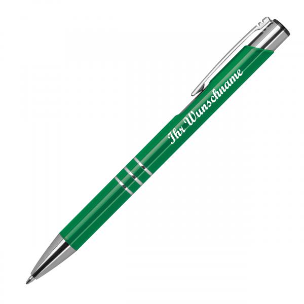 100 Kugelschreiber aus Metall mit Namensgravur - lackiert - grün (matt)