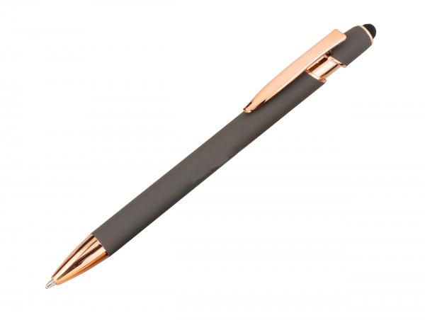 10x Touchpen-Kugelschreiber "Roségold" aus Metall / gummiert / Farbe: grau