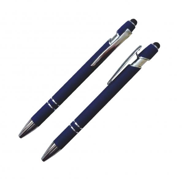 10x Touchpen-Kugelschreiber aus Metall / gummiert / Farbe: blau