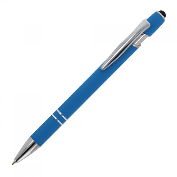 10x Touchpen Kugelschreiber mit Gravur / aus Metall / Soft-Touch / hellblau