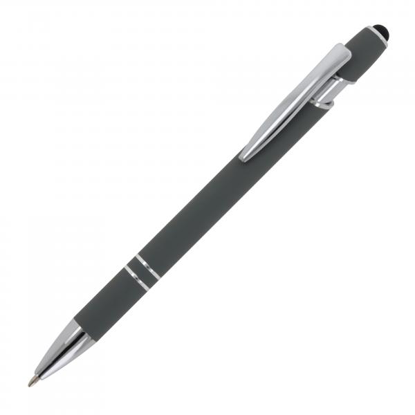 10x Touchpen Kugelschreiber mit Namensgravur - aus Metall - Soft-Touch - grau