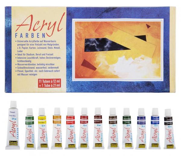 12 Tuben Acrylfarbe / Set 11x 12ml und 1x 21ml